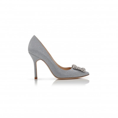 MANOLO BLAHNIK HANGISI GLITTER SILVER GLITTER JEWEL BUCKLE PUMPS 9XX-0600-0015